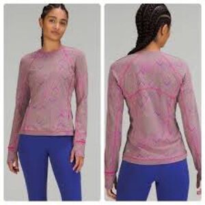 Lululemon Its Rulu Run Long Sleeve Shirt, Neon Jacquard Psychic Sonic Pink, sz 8